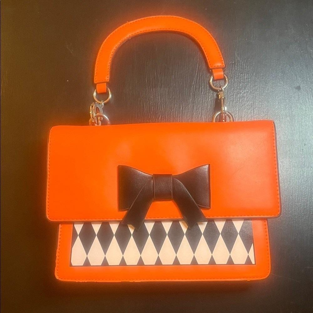 Orange Bow Detail‎ Handbag Purse Clutch Chain Strap